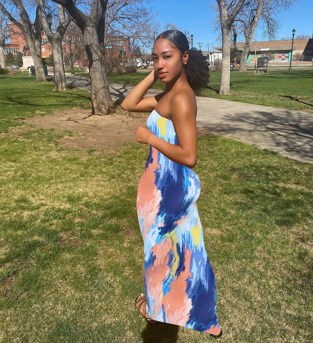 Summer Women's Colorful Tie Dye Print Off Shoulder Wrapped