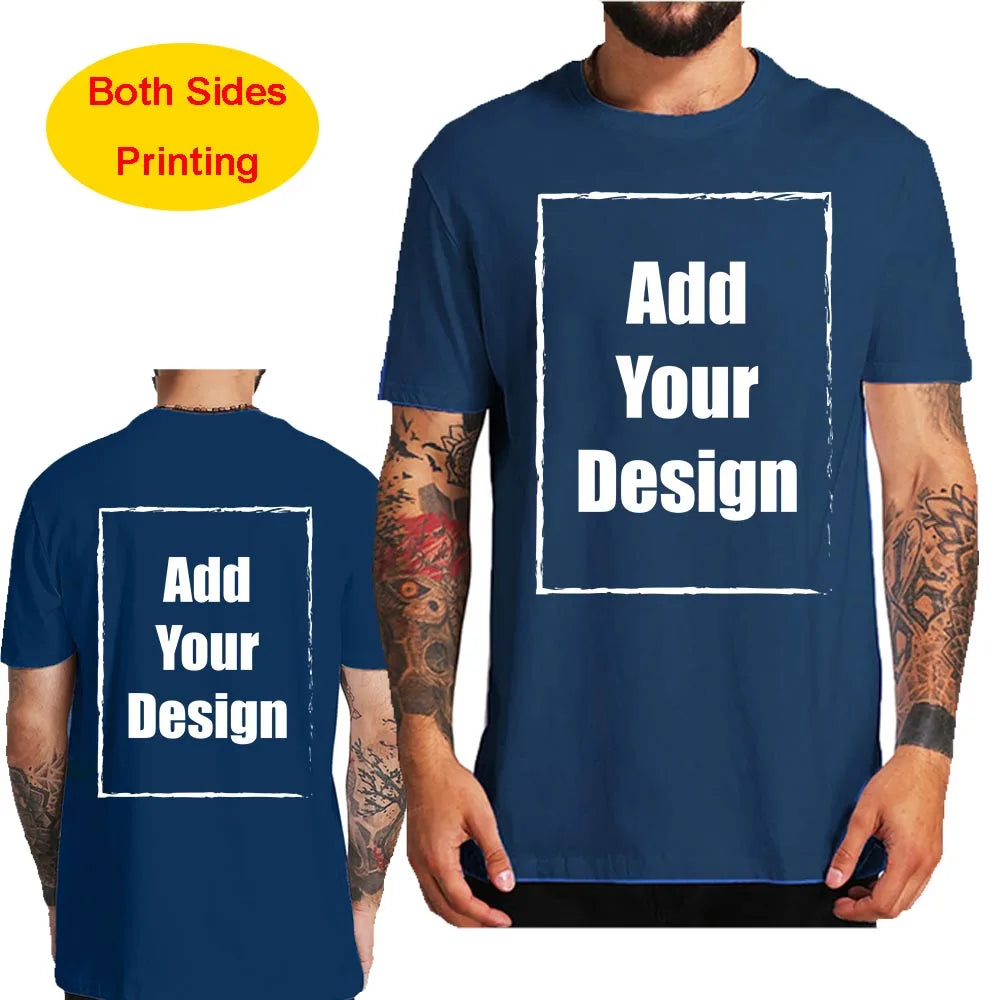 Custom T Shirt for Men Front Back Print Make Your Design Logo Text Gift made USA