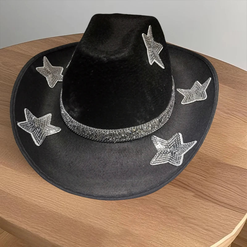 Women Glitter Cowboy Hat with Sequin Stars