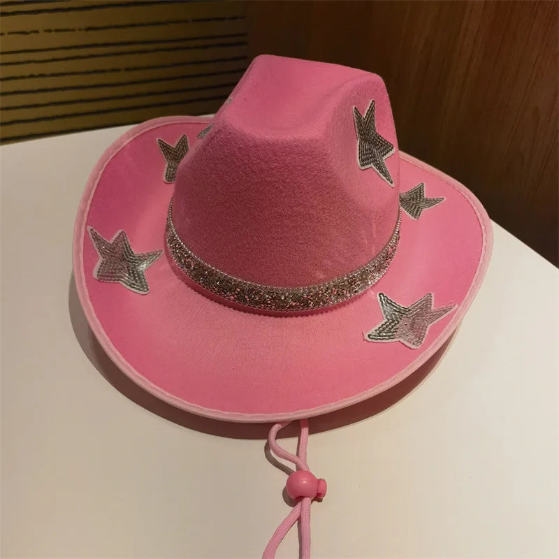 Women Glitter Cowboy Hat with Sequin Stars
