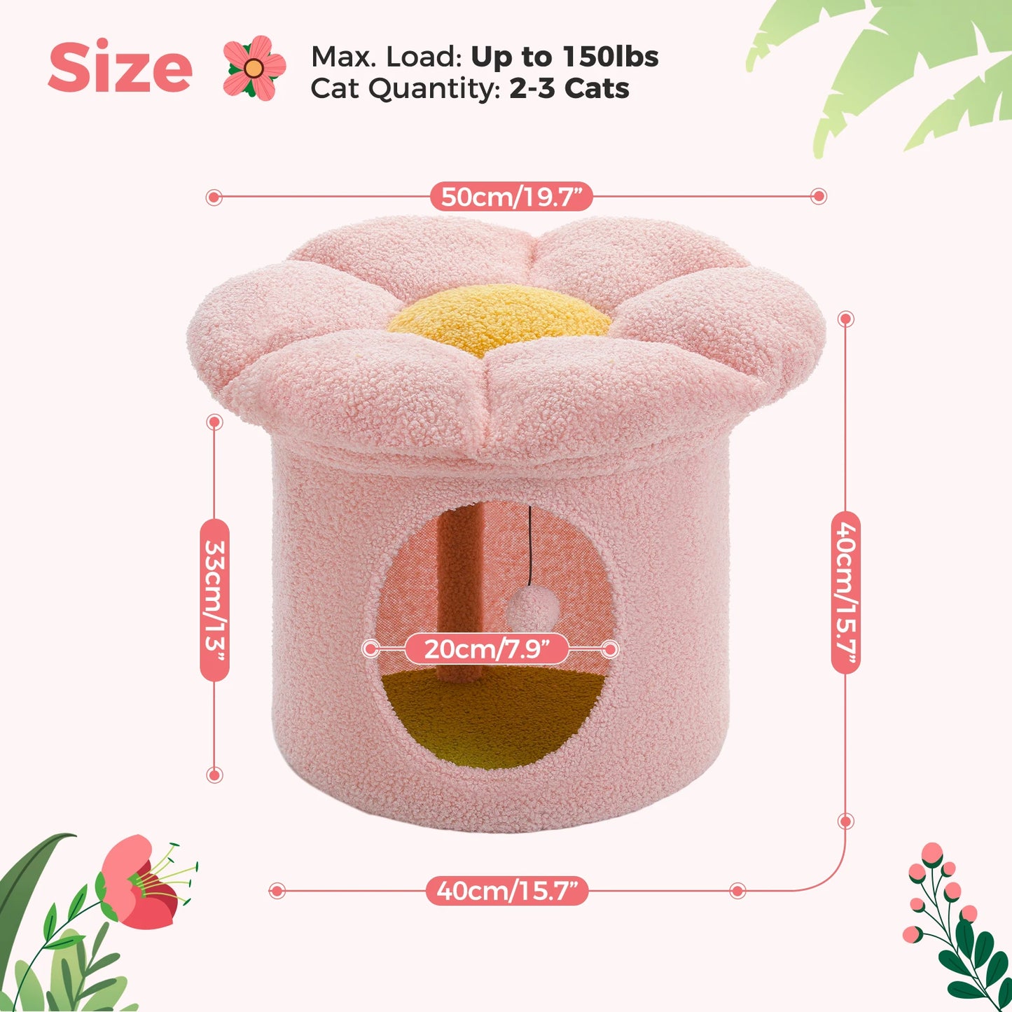 Cat Beds for Indoor Cats, Large Cat House with Removable Flower Cat Bed