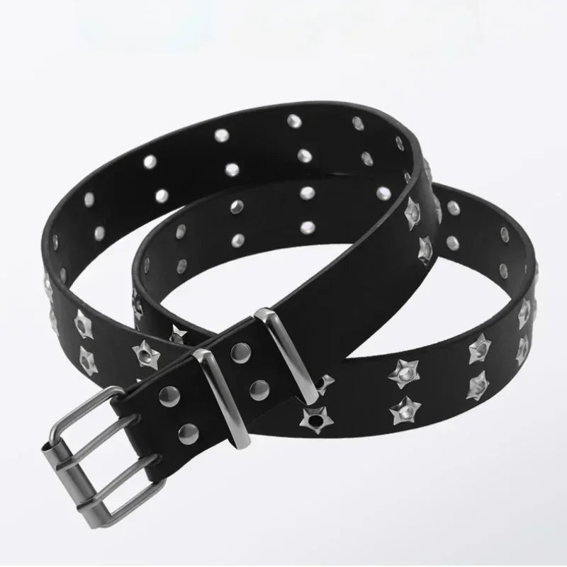 Star Eye Rivet Belt Goth Style Double Pin Buckle Men Woman Fashion Casual