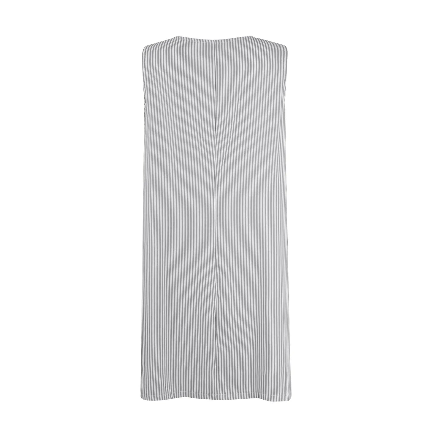 Summer Fashion Stripped Patchwork Commuting U-Neck Sleeveless Pockets