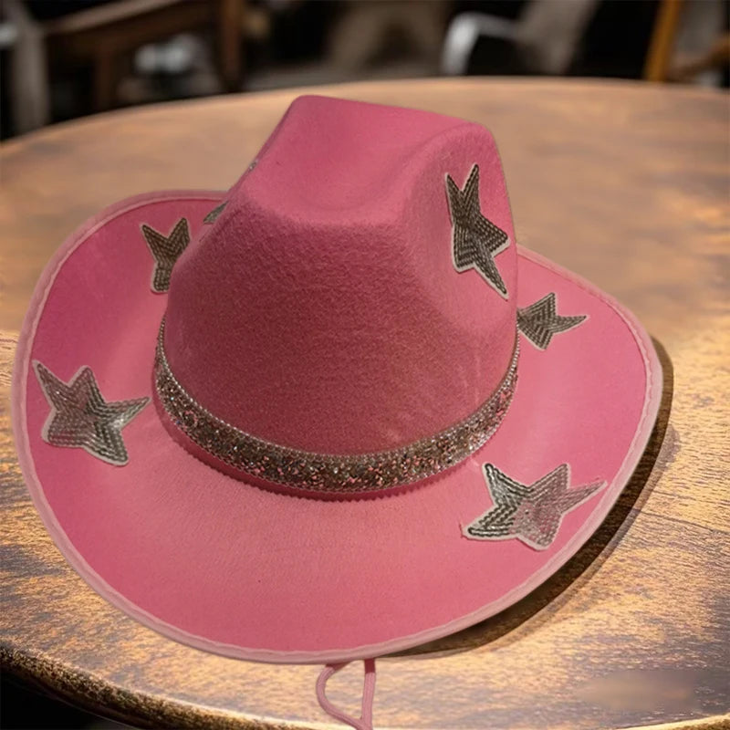 Women Glitter Cowboy Hat with Sequin Stars