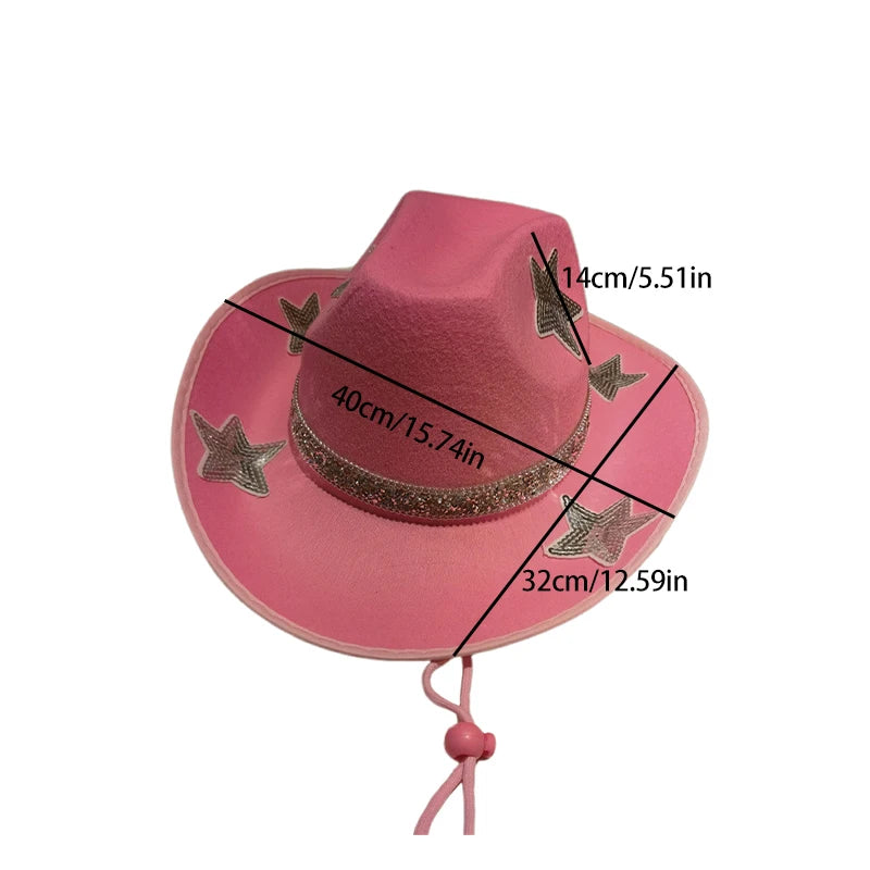 Women Glitter Cowboy Hat with Sequin Stars