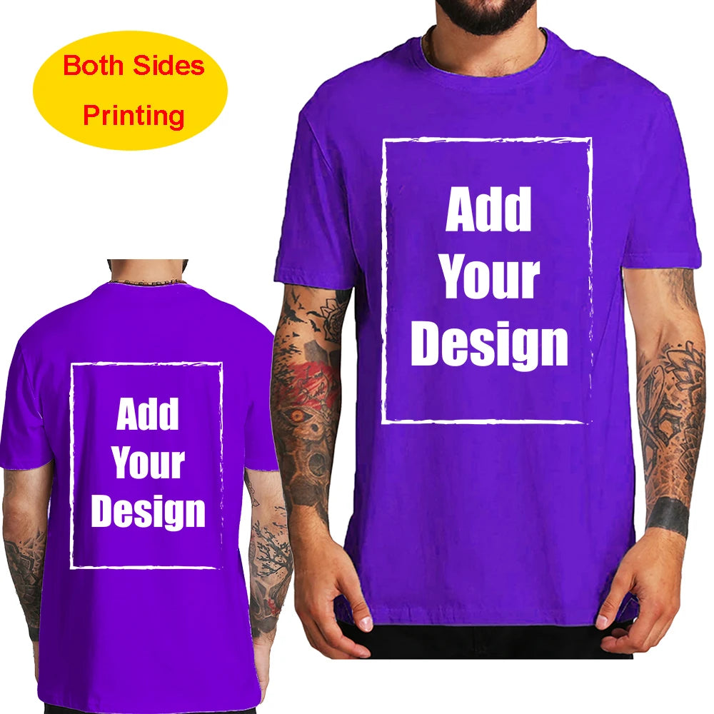 Custom T Shirt for Men Front Back Print Make Your Design Logo Text Gift made USA