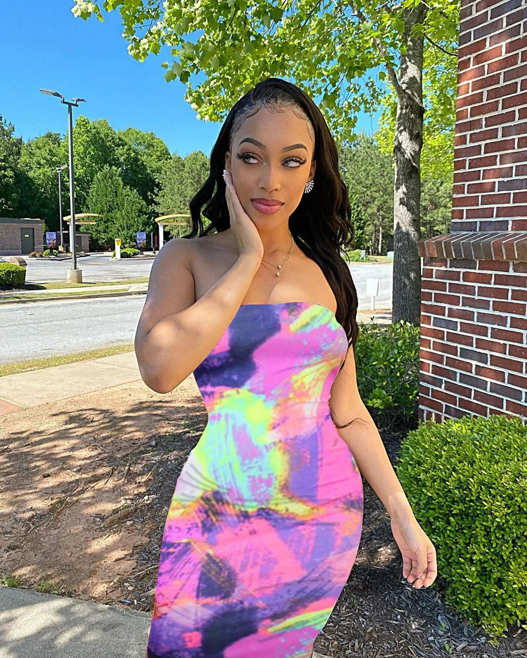 Summer Women's Colorful Tie Dye Print Off Shoulder Wrapped