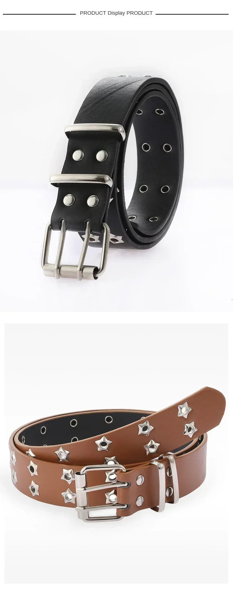 Star Eye Rivet Belt Goth Style Double Pin Buckle Men Woman Fashion Casual