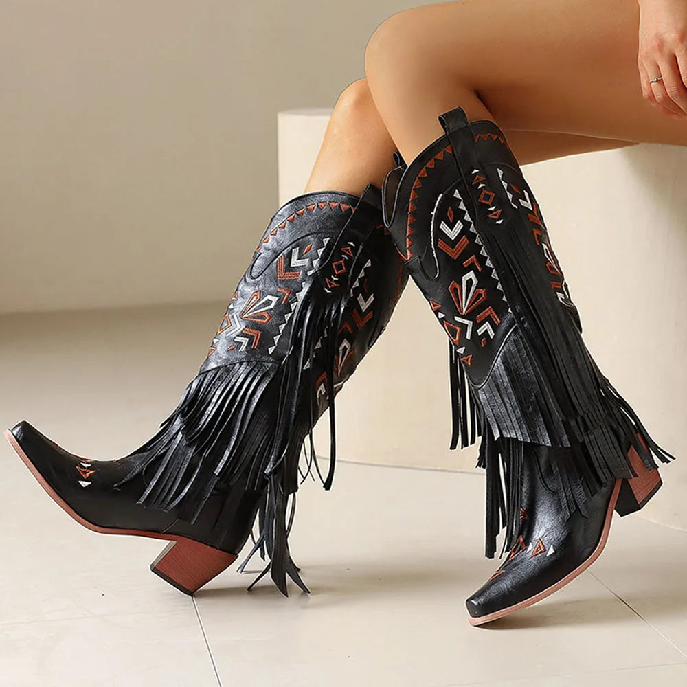 Cowgirl Mid-Calf Women Western Boots  Heel Cowboy Shoes