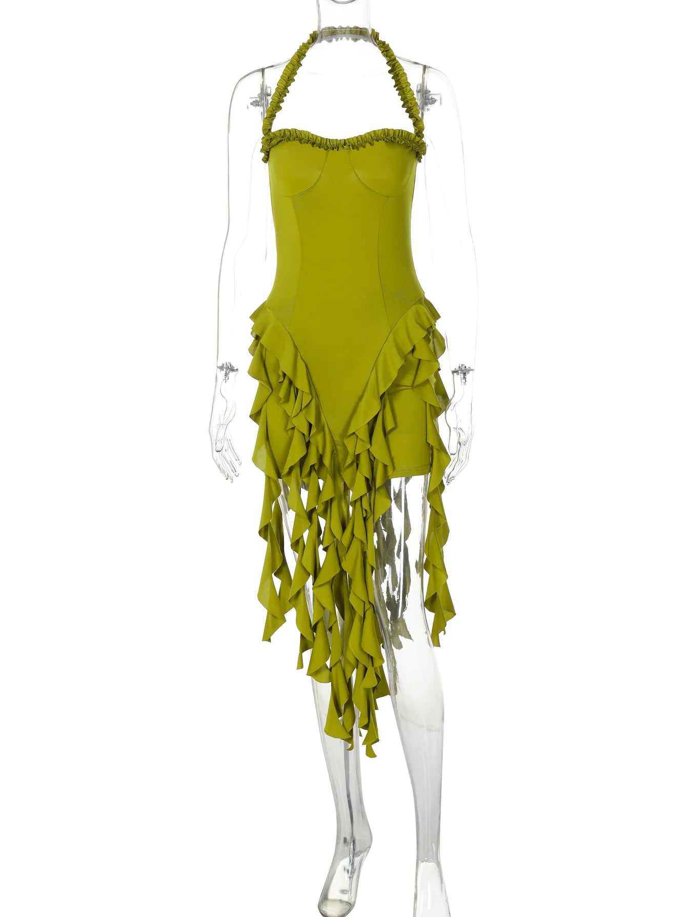 Hugcitar Elegant Halter Solid Ruffles Backless Taseel Sexy Slim