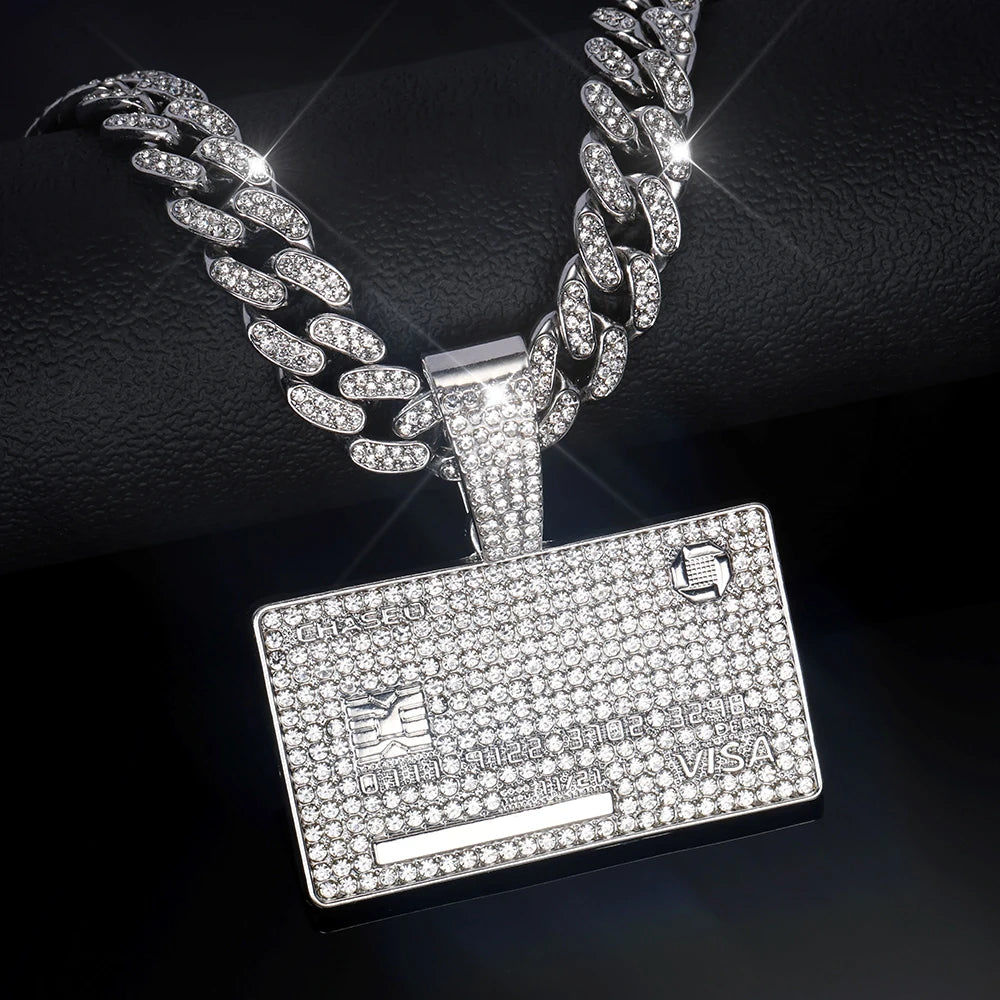 Man's Credit VISA Card Pendant With Zircon Miami Cuban Chain