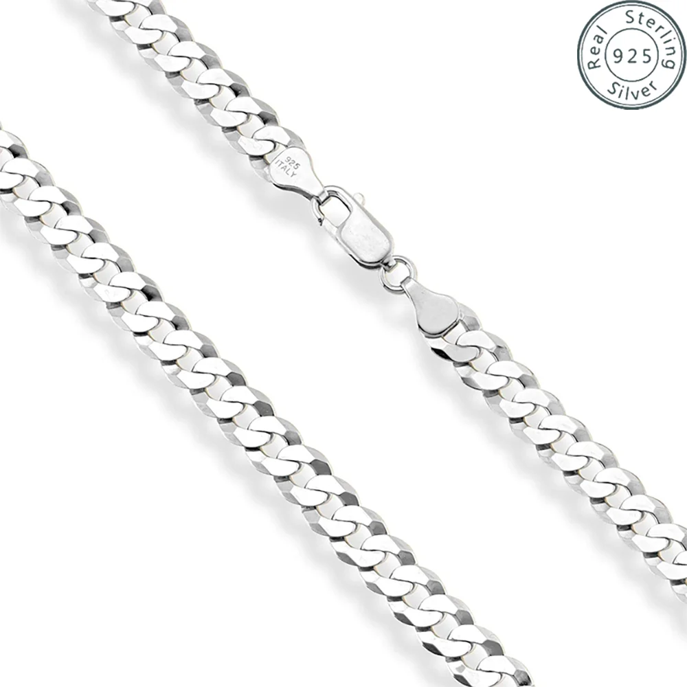 7mm Men's Cuban Link Chain 925 Sterling Silver Necklace
