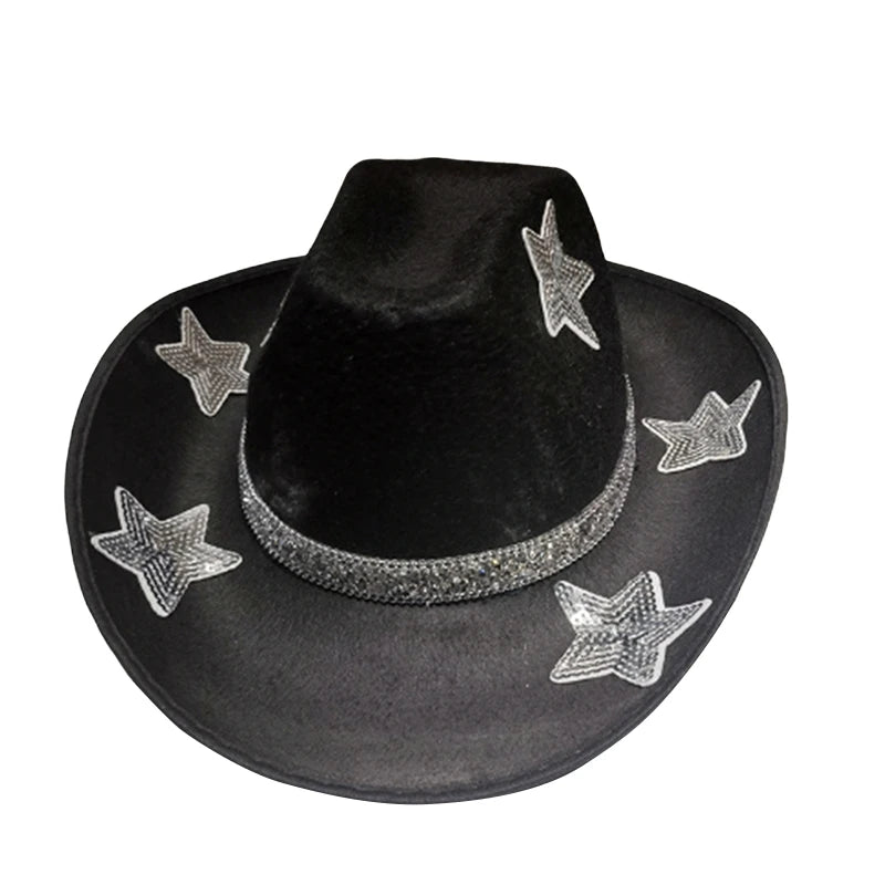 Women Glitter Cowboy Hat with Sequin Stars