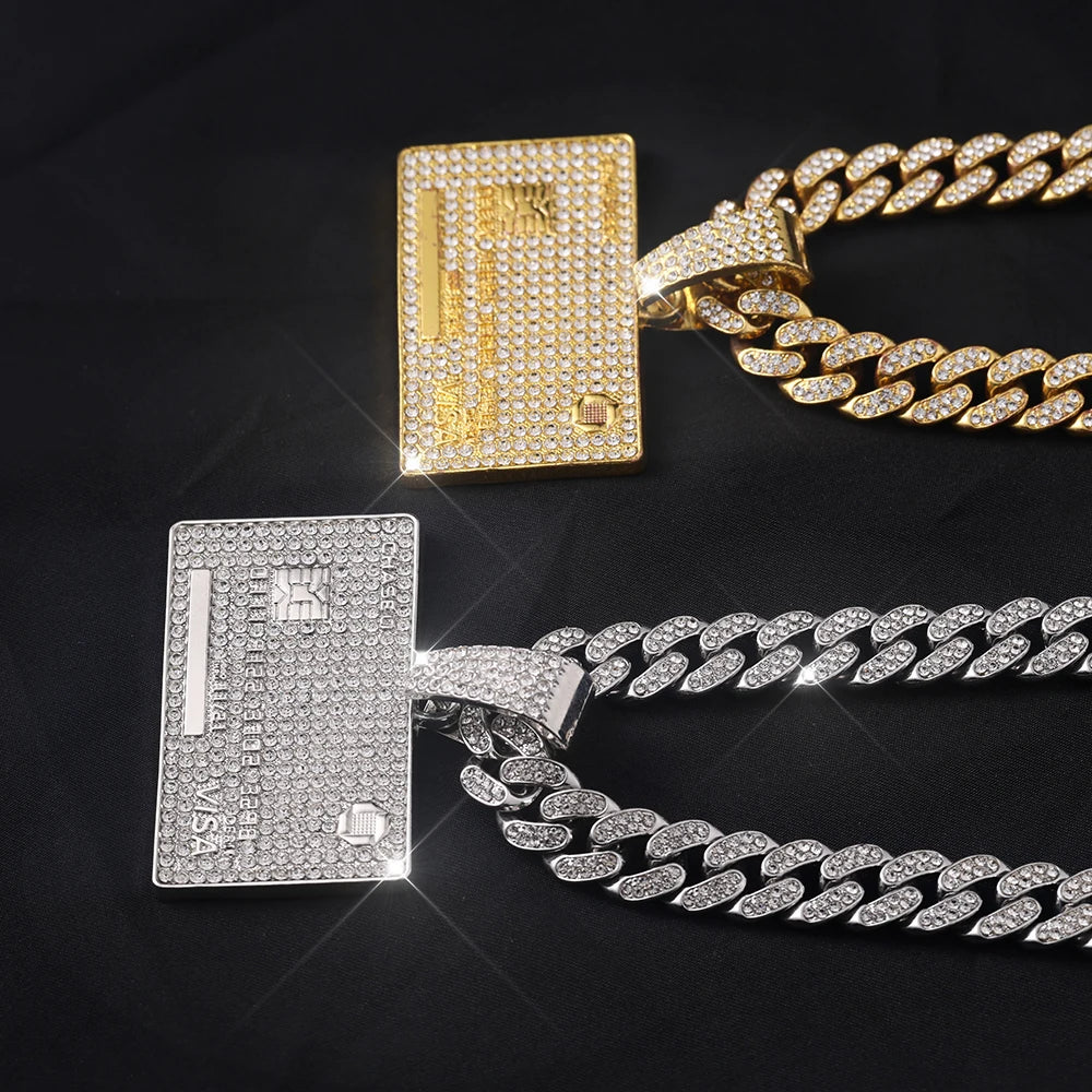 Man's Credit VISA Card Pendant With Zircon Miami Cuban Chain