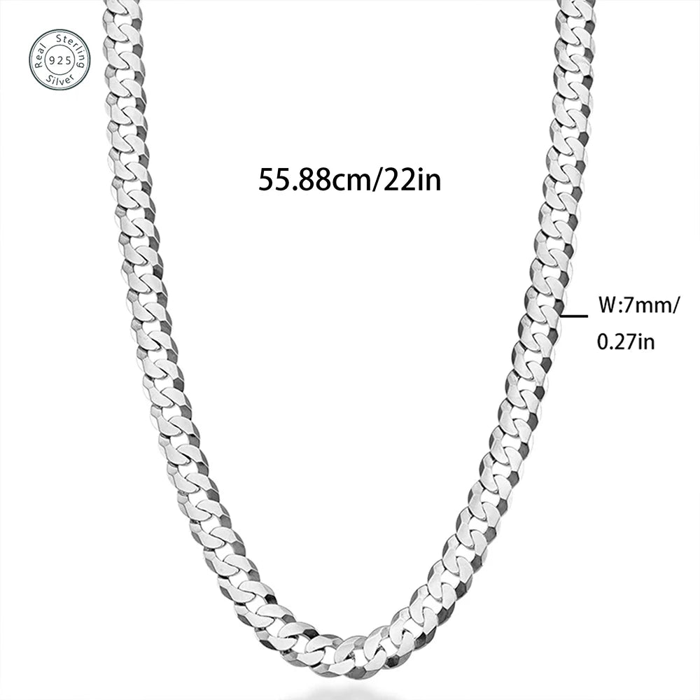 7mm Men's Cuban Link Chain 925 Sterling Silver Necklace