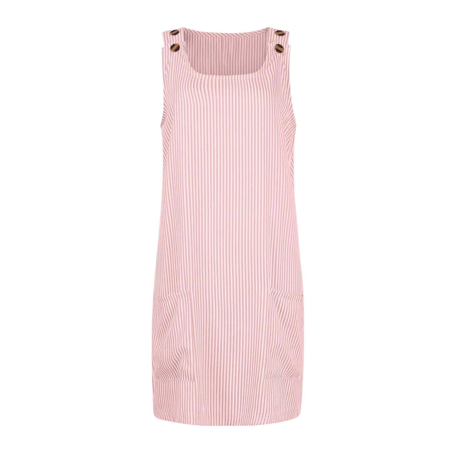 Summer Fashion Stripped Patchwork Commuting U-Neck Sleeveless Pockets