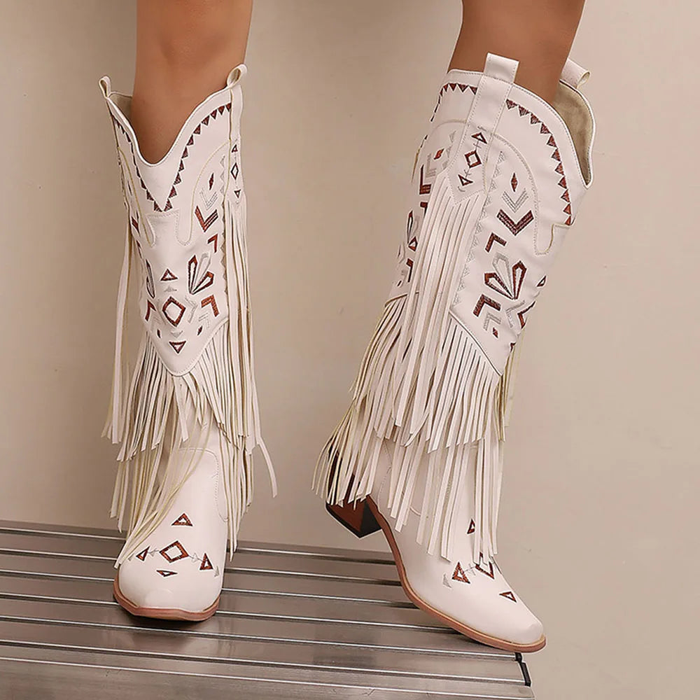 Cowgirl Mid-Calf Women Western Boots  Heel Cowboy Shoes
