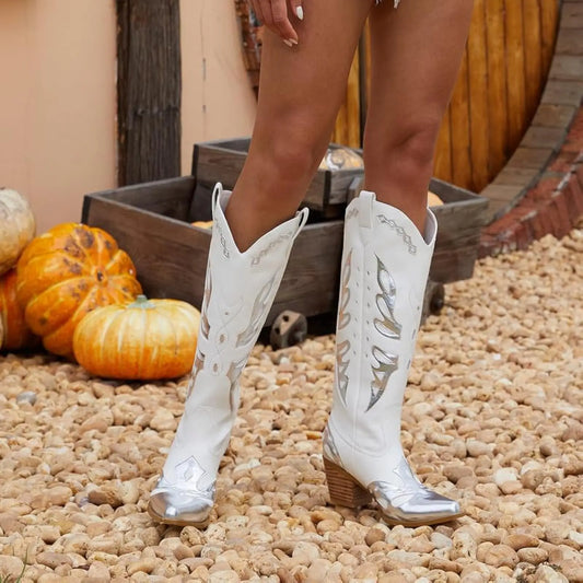 Women's metallic western boots with pointed toe