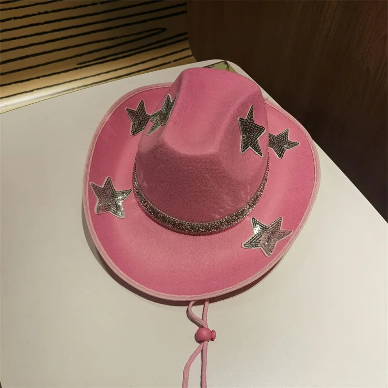 Women Glitter Cowboy Hat with Sequin Stars