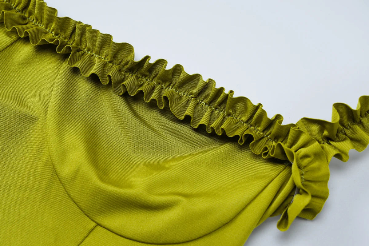 Hugcitar Elegant Halter Solid Ruffles Backless Taseel Sexy Slim