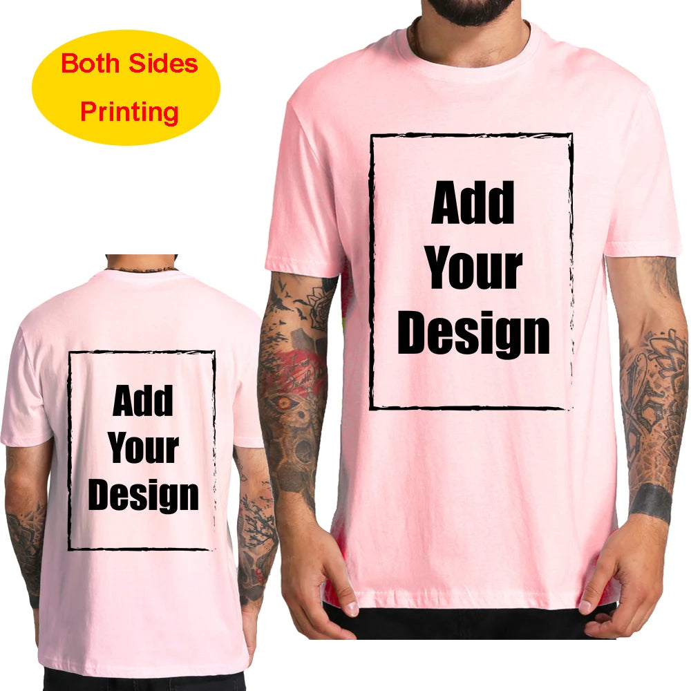 Custom T Shirt for Men Front Back Print Make Your Design Logo Text Gift made USA