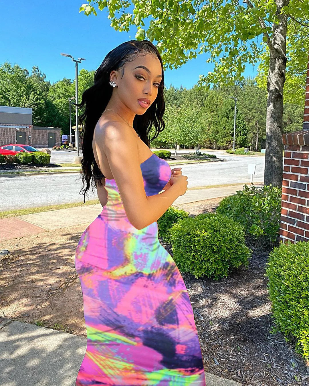 Summer Women's Colorful Tie Dye Print Off Shoulder Wrapped