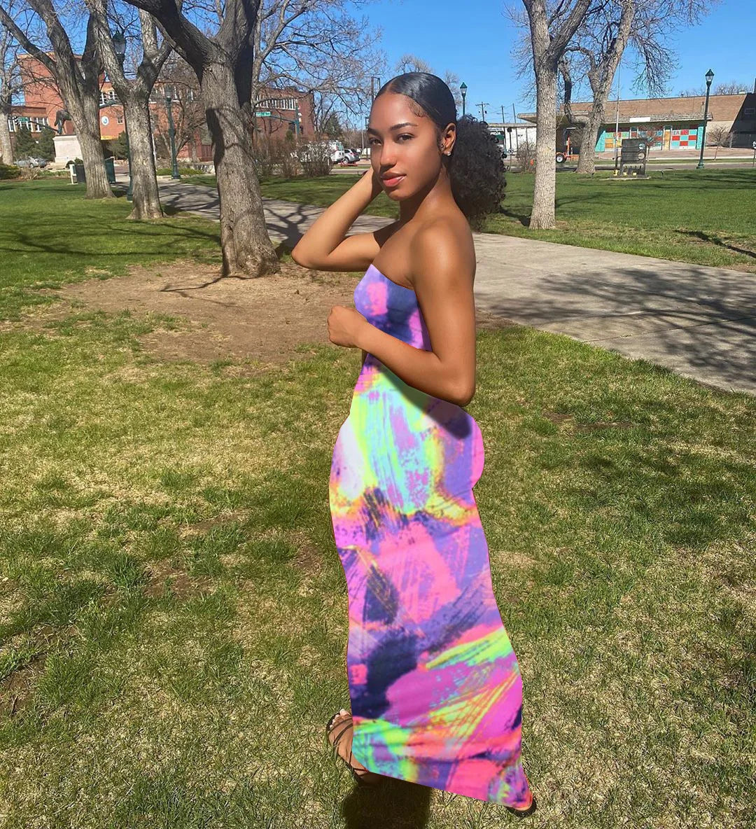 Summer Women's Colorful Tie Dye Print Off Shoulder Wrapped