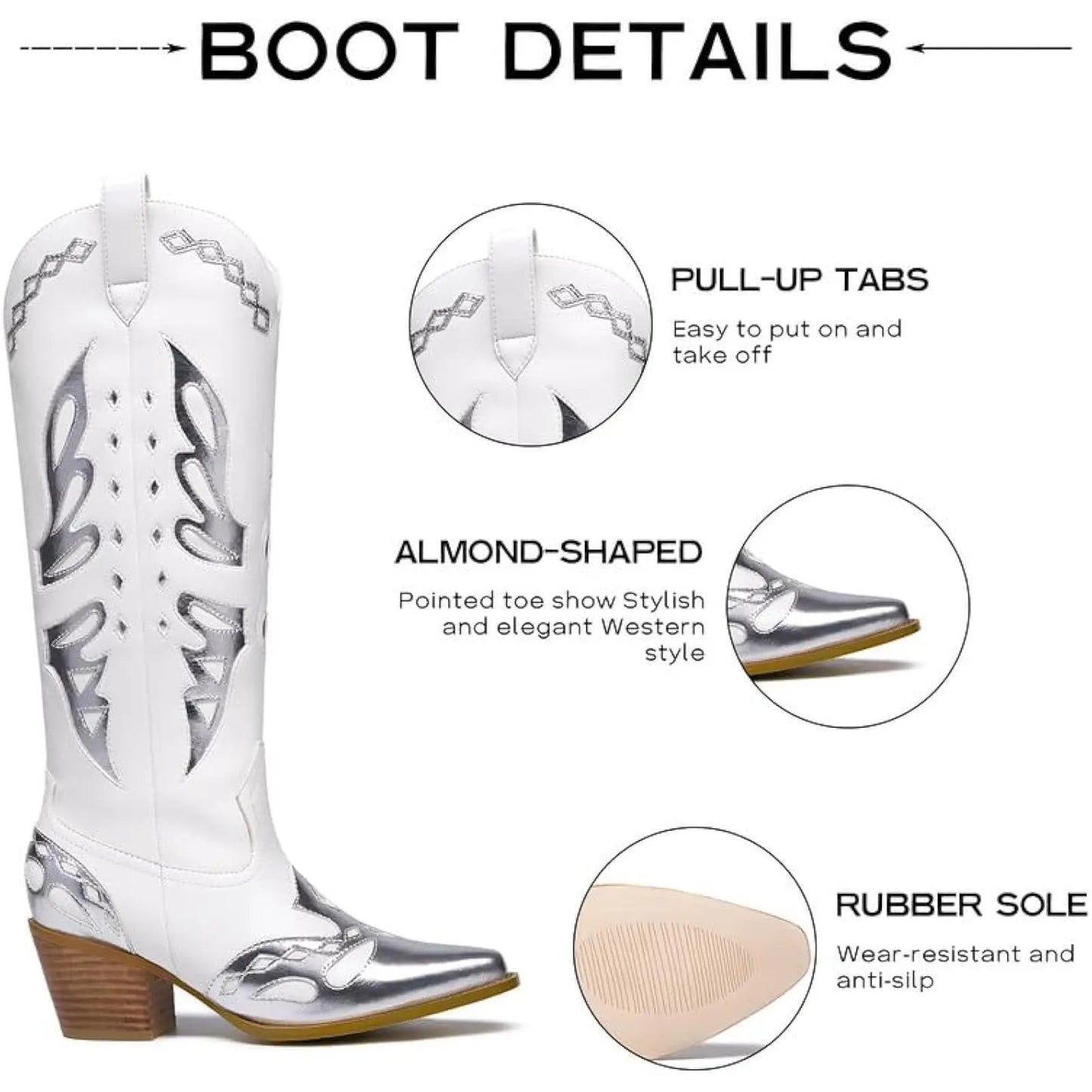 Women's metallic western boots with pointed toe