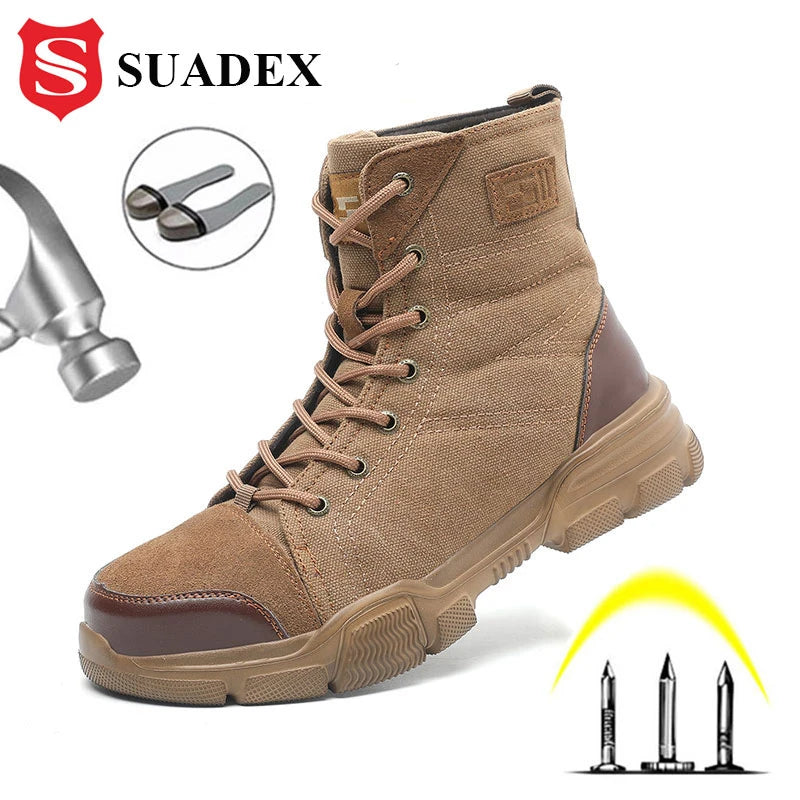 SUADEX Steel Toe Boots for Men Work Boots Indestructible Work Shoes Desert Safety