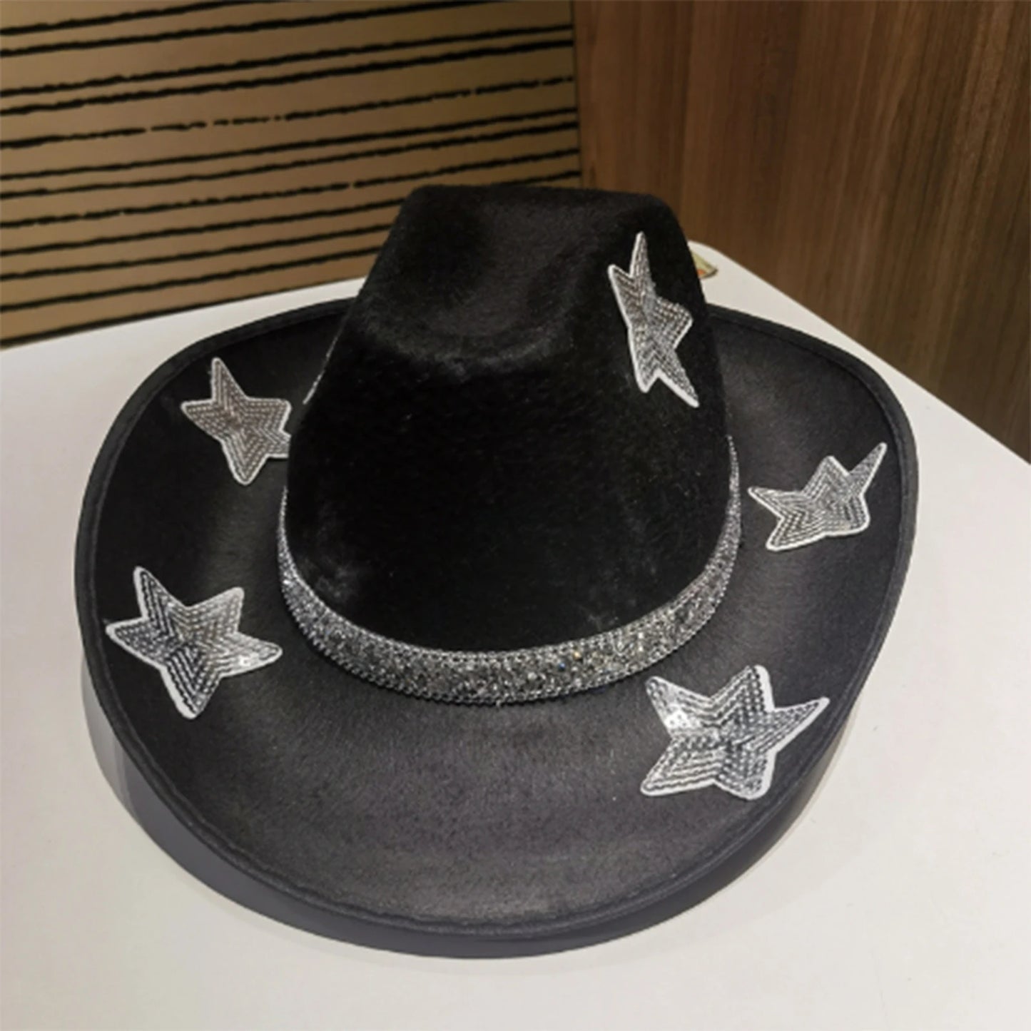 Women Glitter Cowboy Hat with Sequin Stars