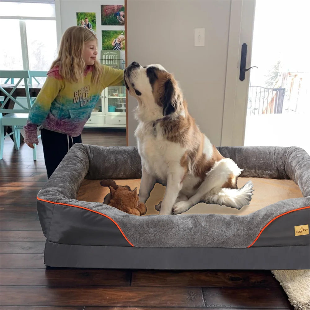 Jumbo Orthopedic Dog Bed Memory Foam Pet Sofa Couch Waterproof Cushion Warm  Bolster Couch Removable Cover