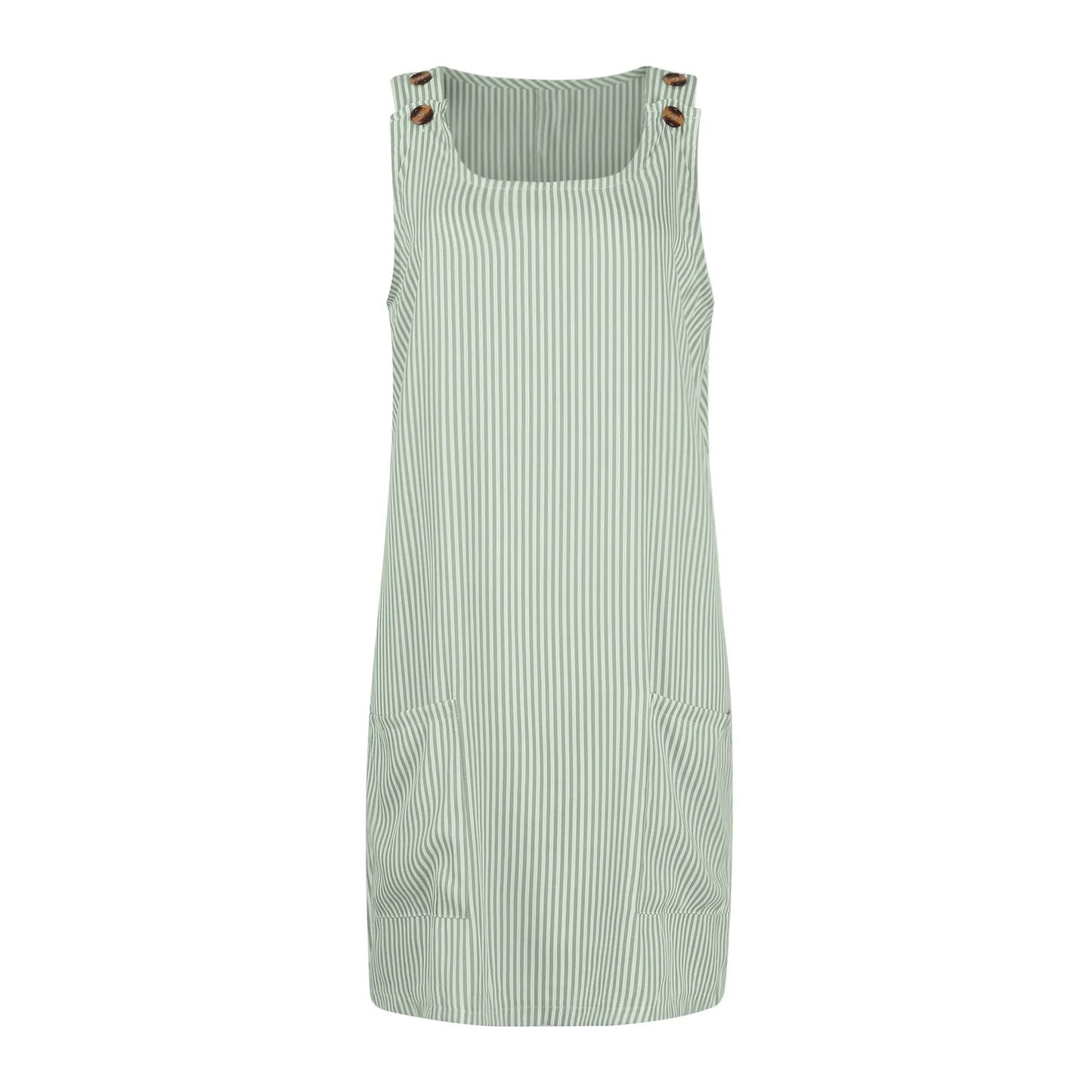 Summer Fashion Stripped Patchwork Commuting U-Neck Sleeveless Pockets