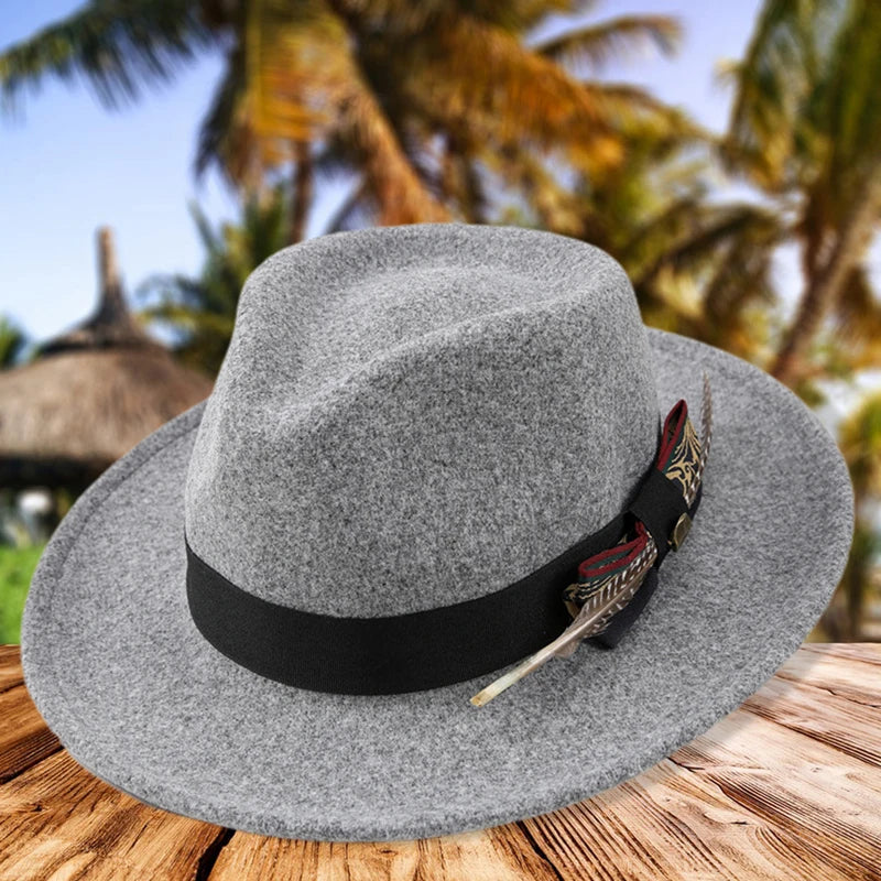 Unisex Classic Fedora Hat with Stylish Feather