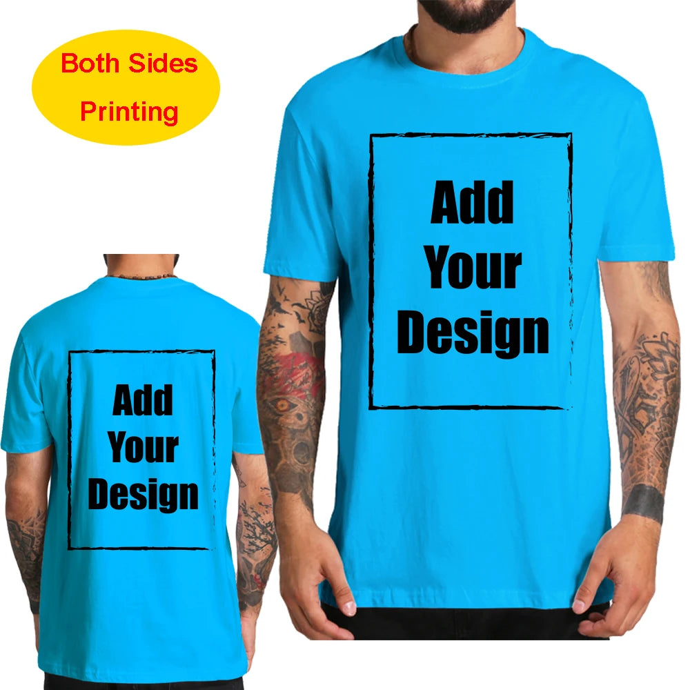 Custom T Shirt for Men Front Back Print Make Your Design Logo Text Gift made USA