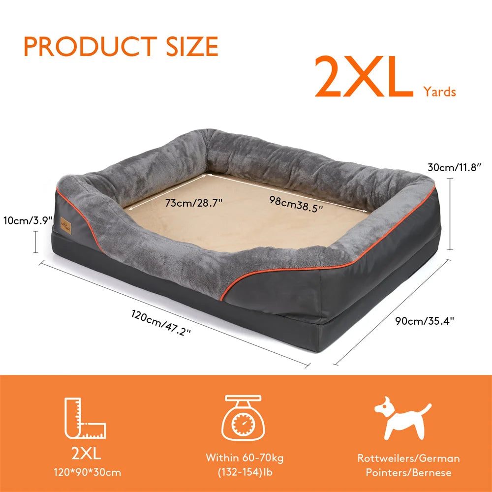 Jumbo Orthopedic Dog Bed Memory Foam Pet Sofa Couch Waterproof Cushion Warm  Bolster Couch Removable Cover