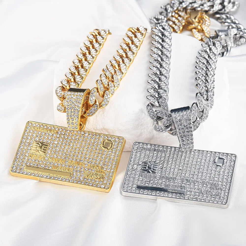 Man's Credit VISA Card Pendant With Zircon Miami Cuban Chain