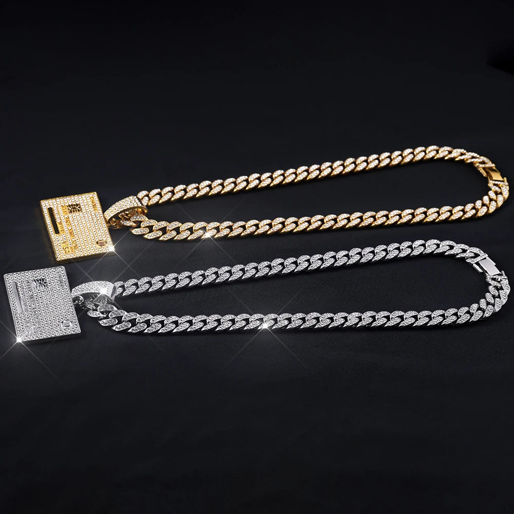 Man's Credit VISA Card Pendant With Zircon Miami Cuban Chain