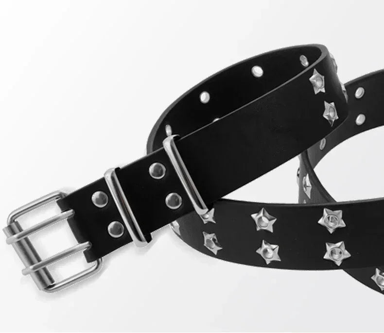 Star Eye Rivet Belt Goth Style Double Pin Buckle Men Woman Fashion Casual