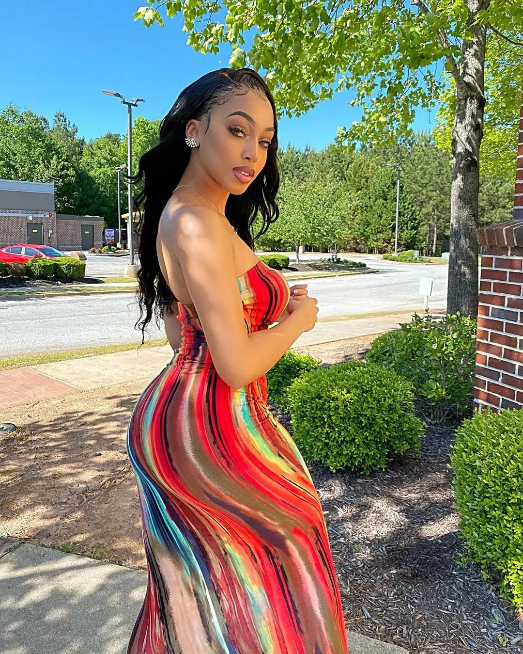 Summer Women's Colorful Tie Dye Print Off Shoulder Wrapped