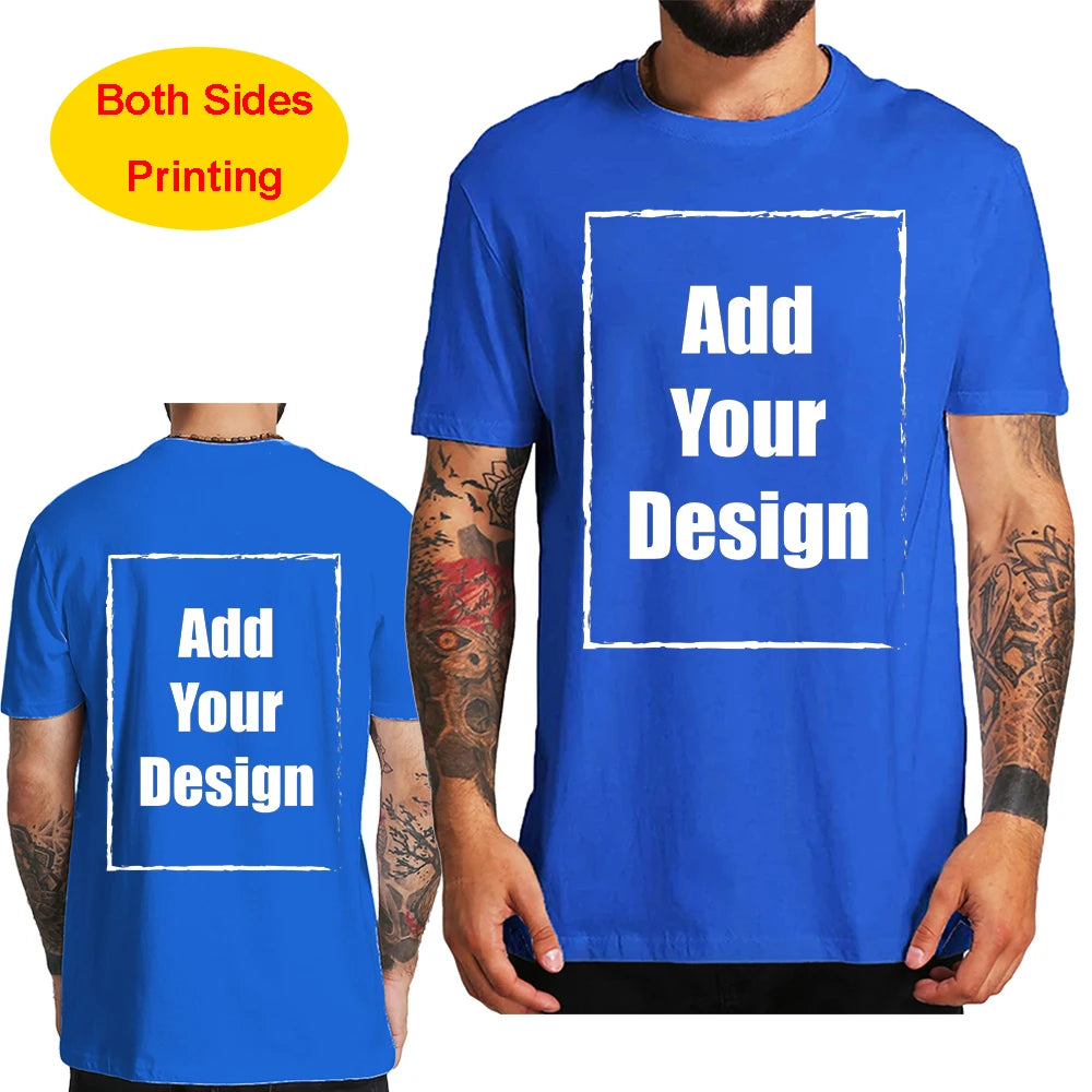 Custom T Shirt for Men Front Back Print Make Your Design Logo Text Gift made USA