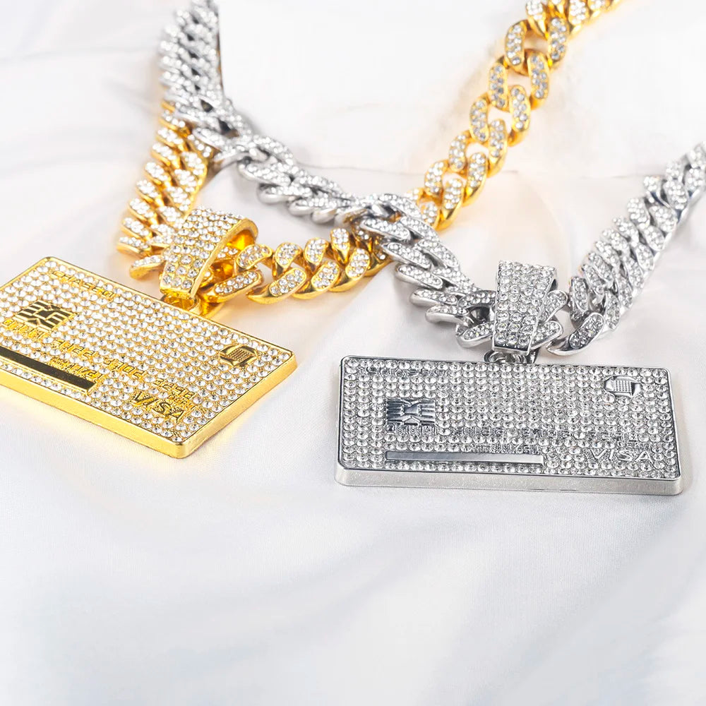 Man's Credit VISA Card Pendant With Zircon Miami Cuban Chain