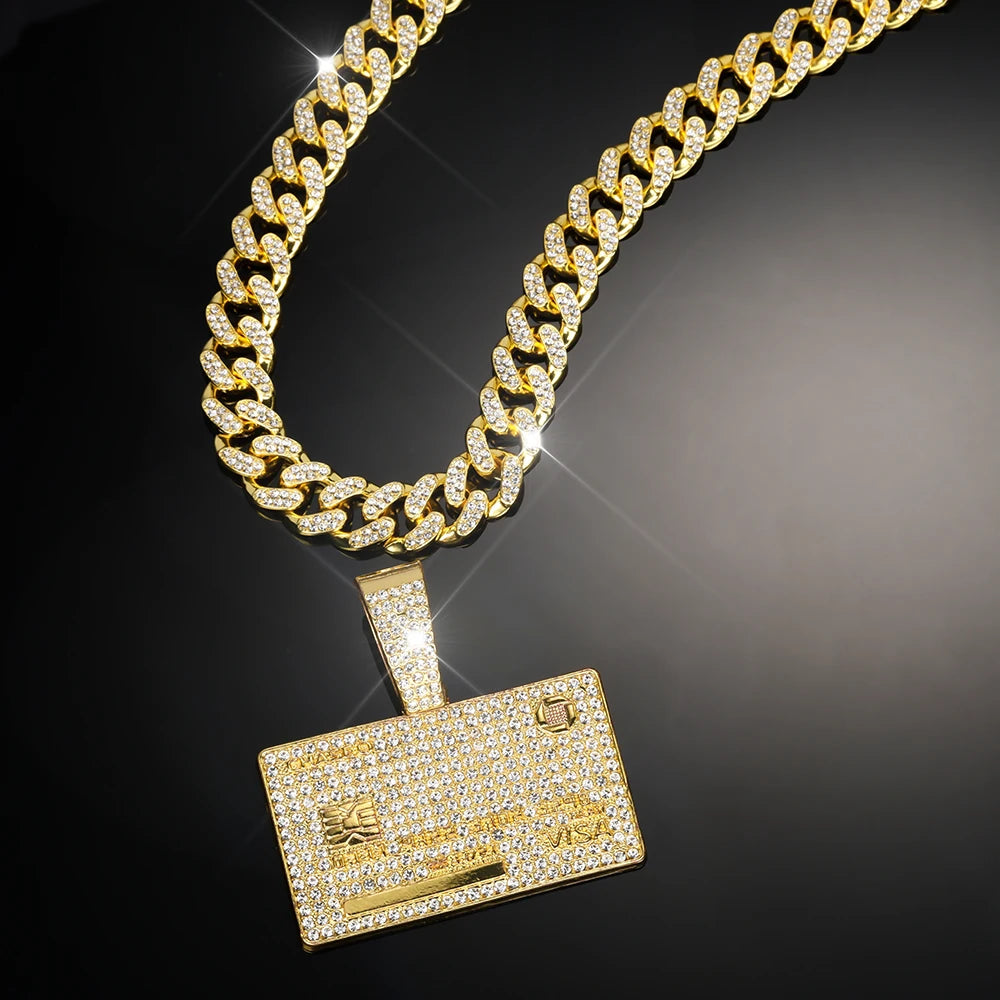 Man's Credit VISA Card Pendant With Zircon Miami Cuban Chain