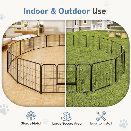16 Panel Dog Playpen Indoor Pet Fence Exercise Yard Gate Heavy Duty Crates with Doors Metal Dog Pen