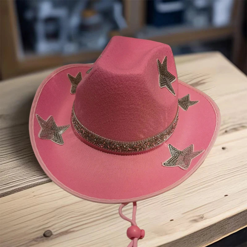 Women Glitter Cowboy Hat with Sequin Stars