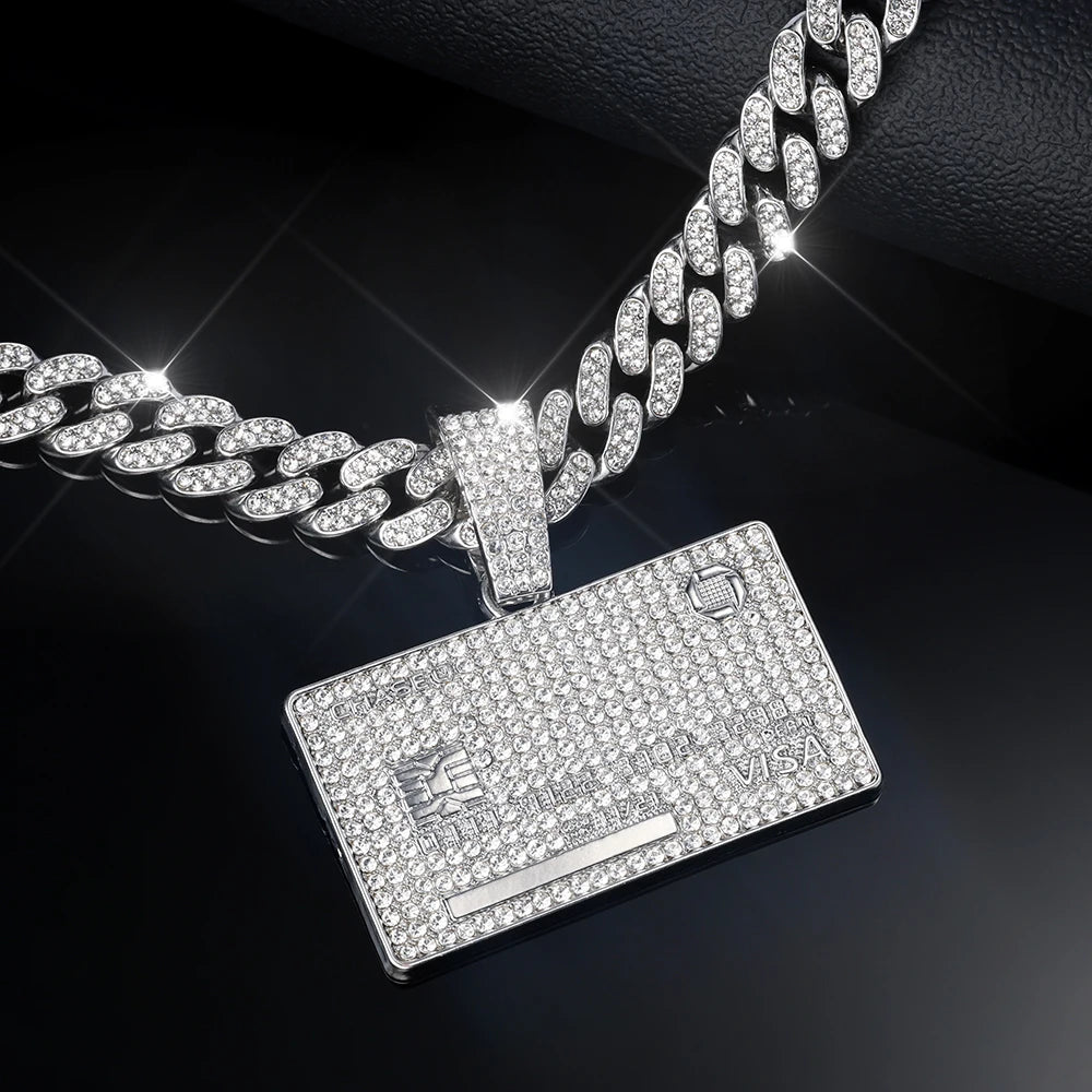 Man's Credit VISA Card Pendant With Zircon Miami Cuban Chain