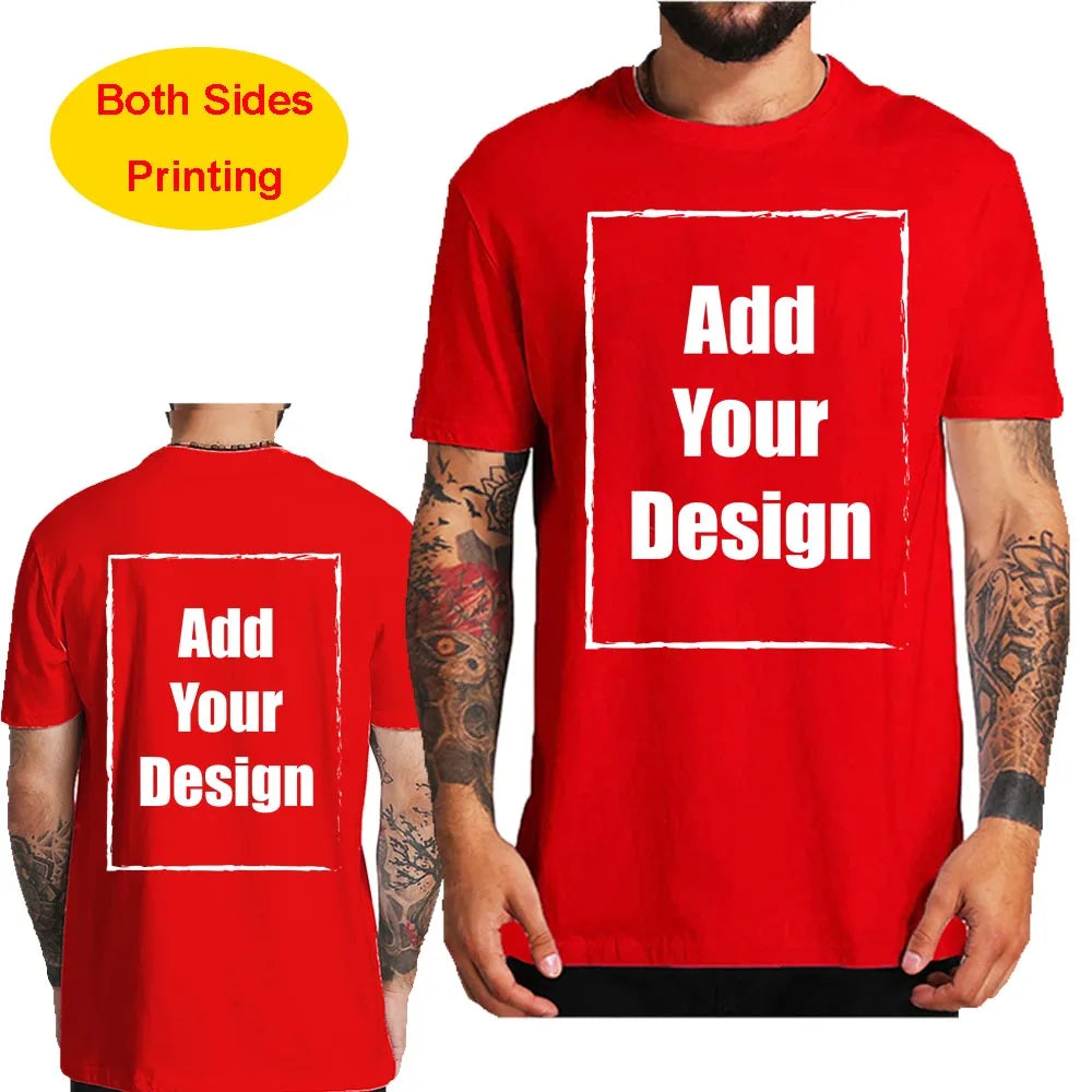 Custom T Shirt for Men Front Back Print Make Your Design Logo Text Gift made USA