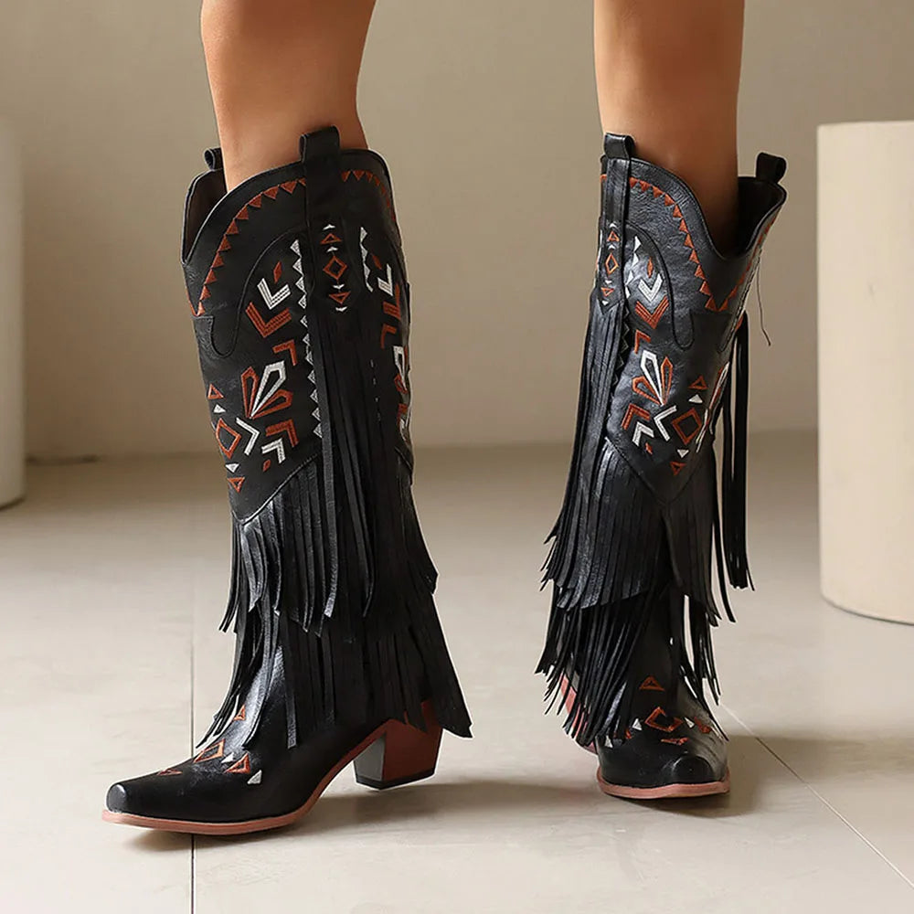 Cowgirl Mid-Calf Women Western Boots  Heel Cowboy Shoes