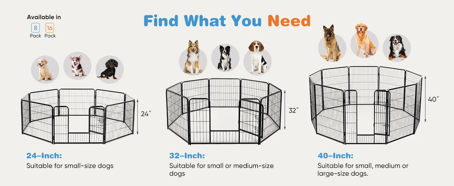 16 Panel Dog Playpen Indoor Pet Fence Exercise Yard Gate Heavy Duty Crates with Doors Metal Dog Pen