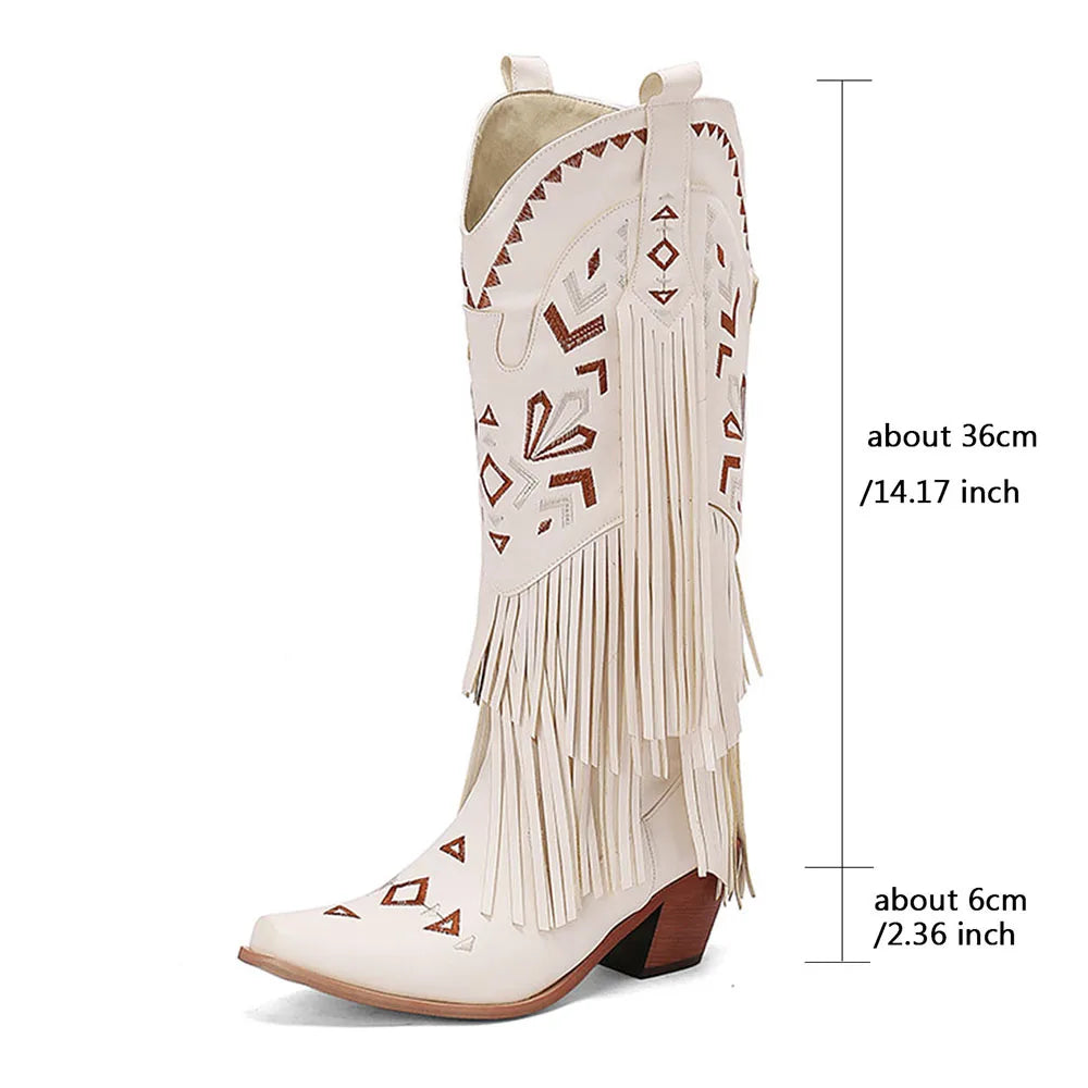 Cowgirl Mid-Calf Women Western Boots  Heel Cowboy Shoes