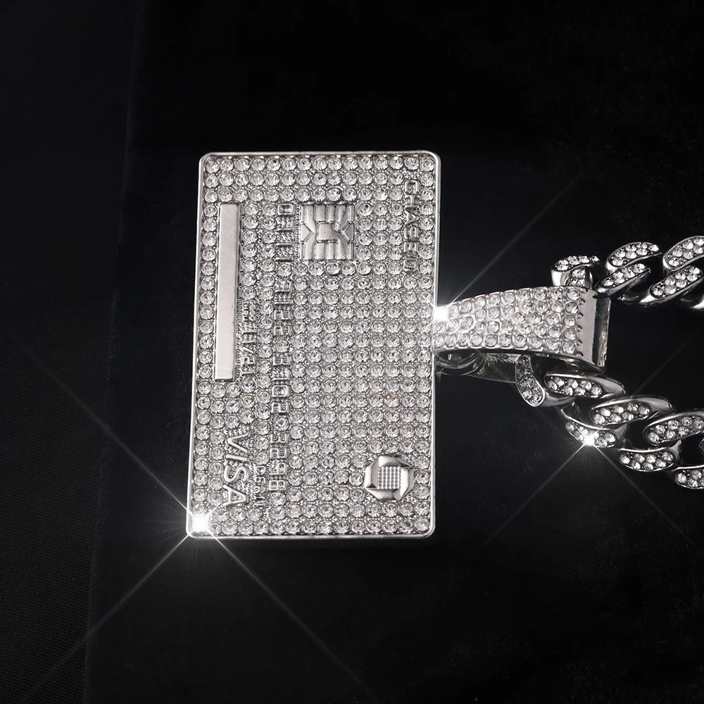 Man's Credit VISA Card Pendant With Zircon Miami Cuban Chain